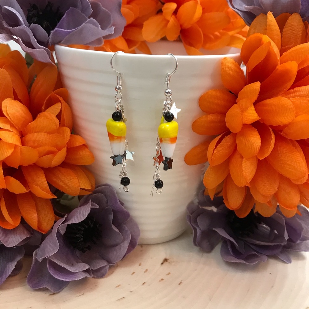 Candy Corn and Silver Star Earrings